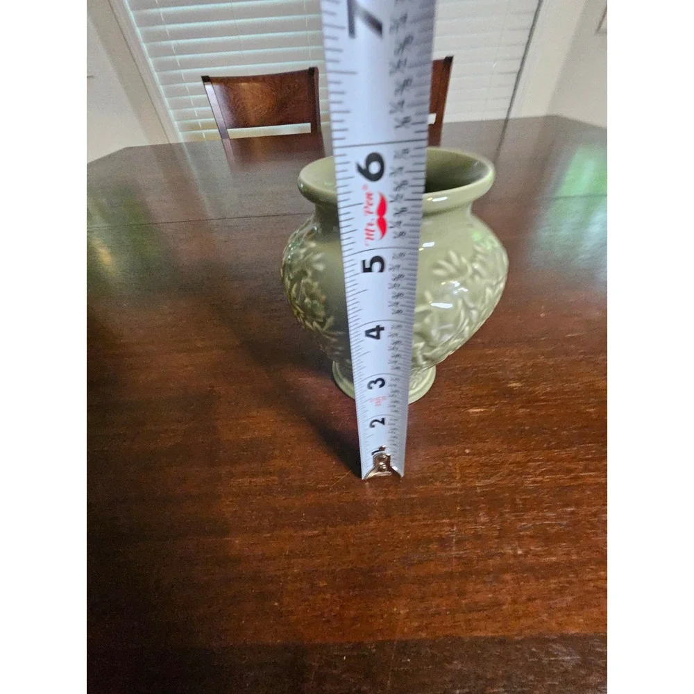 Longaberger Pottery Vase Sage Green Woven Traditions Floral Bud Vase